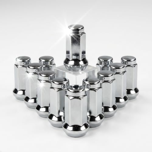 Image of MASSFX 16-Pack Durable Chrome 14mm Hex Lug Nuts, 32mm Length, & 10x1.25 Thread - Heavy Duty Replacement Lug Nuts for Golf Cart Wheels, Fits Most EZGO, Club Car & Yamaha Golf Cart Wheels