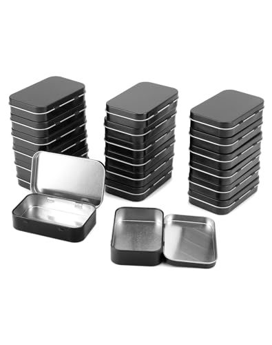QWORK® 20 pezzi barattoli con coperchi in metallo rettangolari, scatolina porta oggetti, 95 x 60 x 20 mm, nero