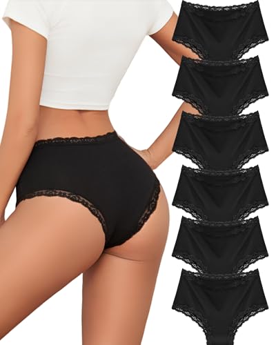 ALL OF ME 6er Pack Unterwäsche Frauen Baumwoll Unterwäsche Damen Brazilian Slip Damen Spitze Sexy Mid-Rise Pantys Atmungsaktiv Slips Mehrpack L