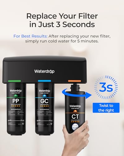Image of Waterdrop WD-10CT Water Filter Replacement for Waterdrop TSA & TSB 3-stage Under Sink Water Filter System, 12-18 months Under Sink Water Filtration System, 1 Pack