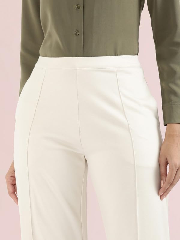 Image of GO COLORS Stretch Rayon Blend Ponte Wide Pants Full Length for Women| Breathable, High Rise