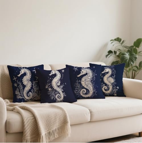 Housse de coussin marine imperméable 35x35 cm lot de 4 pour extérieur et salon k-1146 - 5