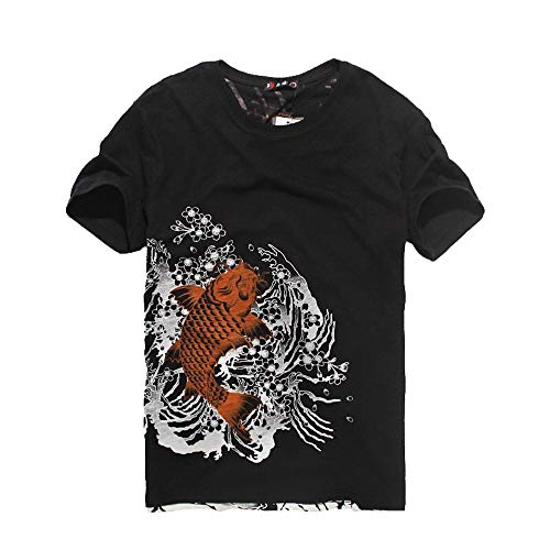 T-shirt graphique BaronHong haut de gamme avec broderie asiatique traditionnelle