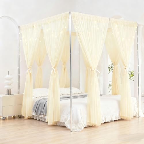 Akiky Canopy Bed Poles Stainless Steel Metal Frame 4 Corner Post Bed Frame Poles Frame Bracket Fit for Metal and Wood Bed(Queen,Silver) by Akiky - Used condition - Image 6