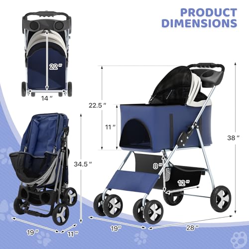 Image of Magshion 3-in-1 Foldable Pet Stroller for Small to Medium Dogs and Cats