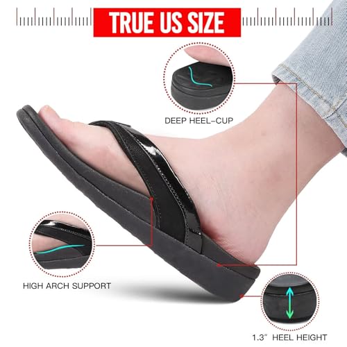 Image of MEGNYA Comfortable Walking Flip Flops for Womens, Orthopedic Walking Sandals with Arch Support, Flat Feet Pain Relief Sandals for Beach, Summer, Pool