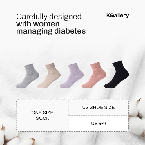 Image of Women's Diabetic Socks - 6 Pairs, Non-Binding, Soft Cotton, Comfort Fit, Breathable & Trendy, Made in Korea, Size 5-9