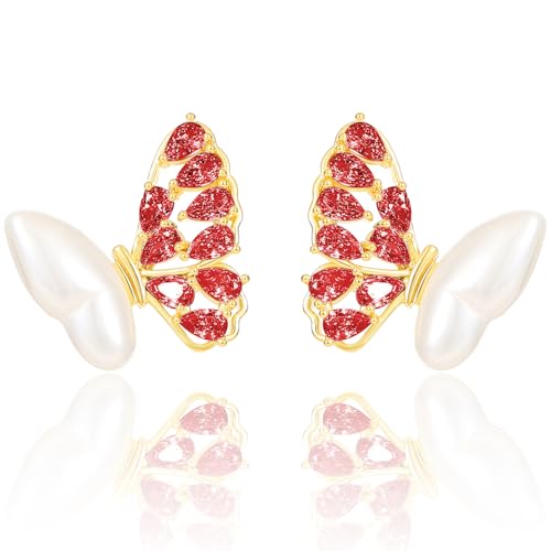 14k Gold Plated Pearl Rhinestone Stud Earrings for Women Jewelry