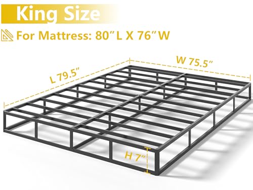image for Qingzhou Box Spring King Bed Bases, 7 Inch High Metal King Size Box Sp