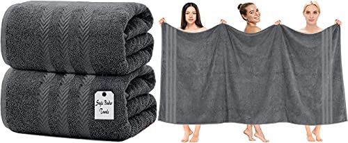 2 X Super Jumbo Bath Sheets (90 x 200 cm) Premium 100% Egyptian Cotton Extra Large Bath Sheet Towel Set Highly Absorbent & Quick Dry Hotel Quality Towels (Charcoal Grey)