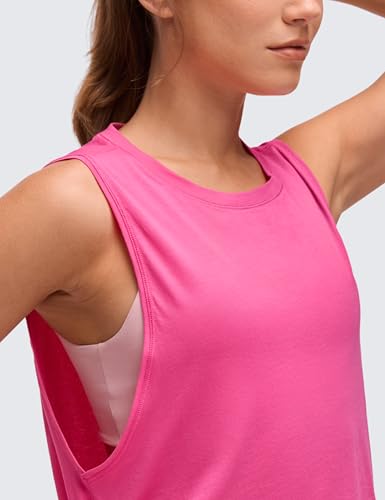 Image of CRZ YOGA Pima Cotton Dropped Armhole Tank | Workout, Naturally Soft, Loose Fit, Crop, Crewneck, Knotted Sides, Sleeveless Tops for Women