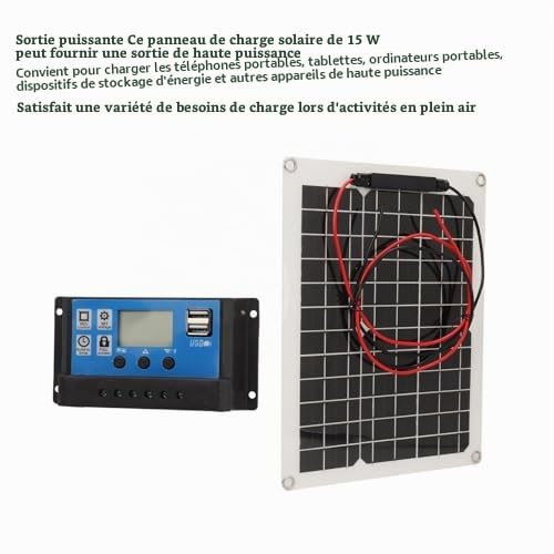 Fockety Kit Panneau Solaire 15W, avec régulateur de PWM 50A 12V/24V, Panneau Solaire Haute efficacité pour Bateau, Caravane, Camping-Car et Autres Applications Hors réseau