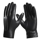 Harssidanzar Leather Gloves For Mens Comfort Cashmere Lined Gloves GMUK006,Black,Size L