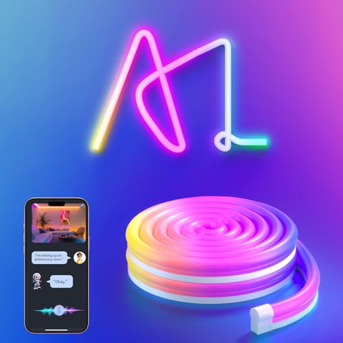 Image of AI LED Neon Rope Light, RGBIC Neon Strip Light with Control of AI Through App & Voice, Compatible with Alexa & Google Assistant, Custom DIY Lighting Effects for Home & Party Decor,16.4ft