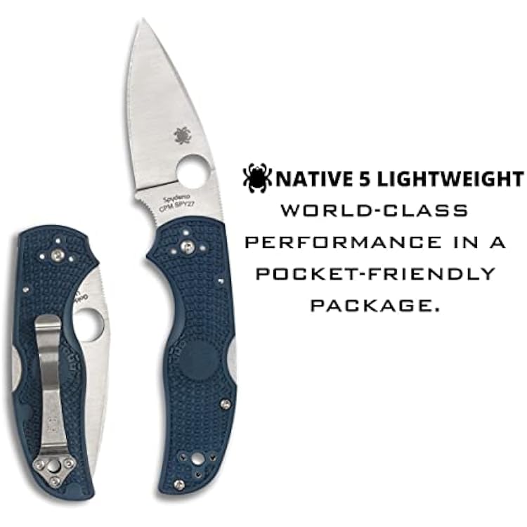 Spyderco Native 5 Knife with 2.95 CPM SPY27 High-Performance Steel Blade and Cobalt-Blue Lightweight FRN Handle - PlainEdge - C41PCBL5