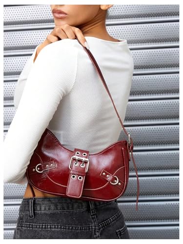 Floerns Women's Y2k Shoulder Bag Rivet Adjustable Straps Hobo Bag Punk Crossbody Purse3