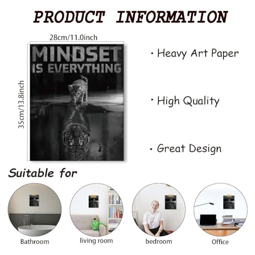 SUPERDANT Inspirational Wall Prints Mindset is Everything Wall Art Posters Small Cat and Big Lion Poster Prints for Walls Animal Pictures Office Living Room Artwork Home Bedroom Unframed Decor 13.8x11in - Thumbnail 2