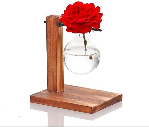 Kingbuy Glass Planter Bulb Vase Desktop Plant Terrarium with Retro Solid Wooden Stand for Propagation Hydroponics Water Plants Home Garden Office Decor - Image 7
