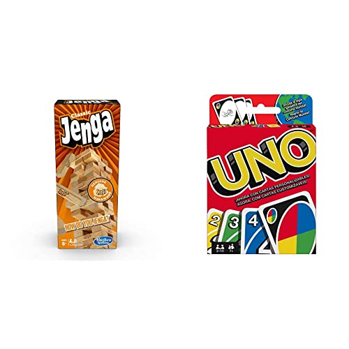 Juegos De Mesa, Toy Hasbro Gaming Jenga Clasico Bloques de Madera + Uno Cartas