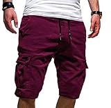 Shorts Kurze Herren Hose Casual Shorts Herren Jogging Pockets Shorts Herren Casual Multi-Pocket Sport Short Pants-Red_L
