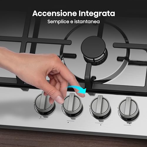 Hisense GM663XHFSI Piano Cottura A Gas, 4 Zone Di Cottura, Larghezza 60 Cm, Bruciatore Wok Doppia Corona E Griglie In Ghisa, Accensione Integrata, Inox Anti Impronta 60X52X8,9Cm - 7