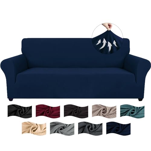 CYCMACO High Stretch Sofa Überzug 3 Sitzer, Sofabezug rutschfest, Couch Bezug Elastischer, Jacquard Sofahusse Mit Armlehnen, Universal Sofa Covers, Couchüberzug Waschbare, Dunkelblau