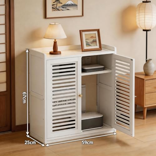 Image of Router Storage Cabinet with Adjustable Shelves,WiFi Router Box Hider,Multi-Functional Router Storage Box,for Living Room,Office,Small Household