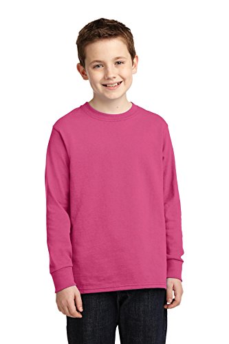 Port & Company Youth Long Sleeve 100% Cotton T-Shirt, Sangria, Small