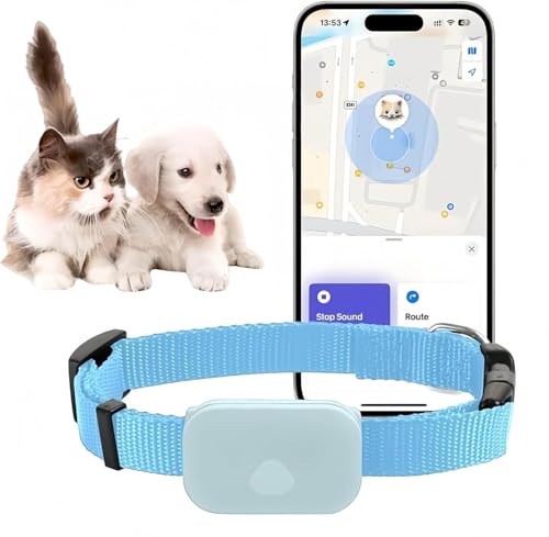 Rastreador de gatos, rastreador de perros, rastreador de mascotas, collar GPS para gatos pequeños, sin tarifa mensual, rastreador de mascotas compatible con Apple Find (compatible con iOS/Android