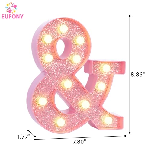 Image of Pink Marquee Light Up Letters, Glitter Alphabet LED Letter Lights for Pink Birthday Party Decorations, Battery Operated Letter Sign for Girls Room Vanity Table Decor, Warm White Lights Symbol &