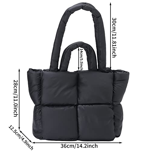 Ovida Women Large Puffer Tote Bag Quilted Top-Handle Shoulder Bag Soft Down Cotton Padded Tote Handbag With Zipper(Black) #TOP1