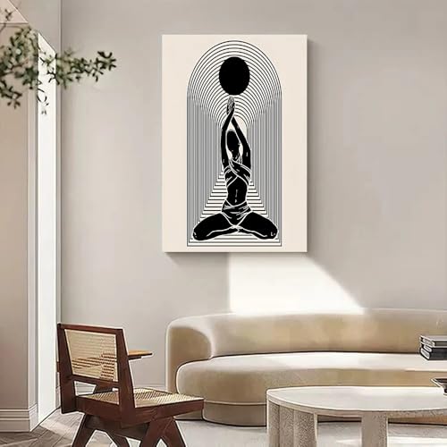 Tableau Yoga Lignes Abstraites Toile Décorative pour Studio Zen et Salon Moderne