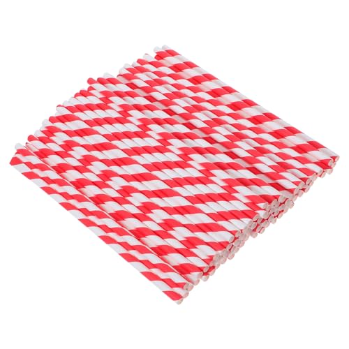 Beaupretty 100 pitillos de papel rayados rojos para fiestas miniatura 1