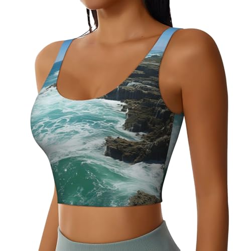 Haut court athlétique pour femme avec soutien-gorge de sport et motif mer
