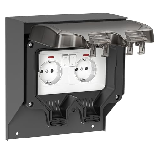 ledscom.de Presa di corrente POXO per esterni, IP65, a 2 ingressi, acciaio inox, antracite/nero, angolare, 20 cm