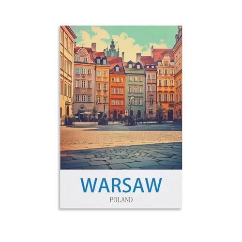 Poster de voyage Varsovie cadeau vintage ideal pour decorer un dortoir ou un bureau