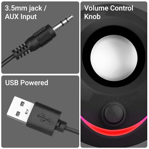 ZEBRONICS Blues 2.0 Computer Speakers, 8 Watts, 45° Elevated Drivers, Dual Passive Radiators, USB Powered, AUX, Volume Control Knob, RGB LED, for... - Image 6