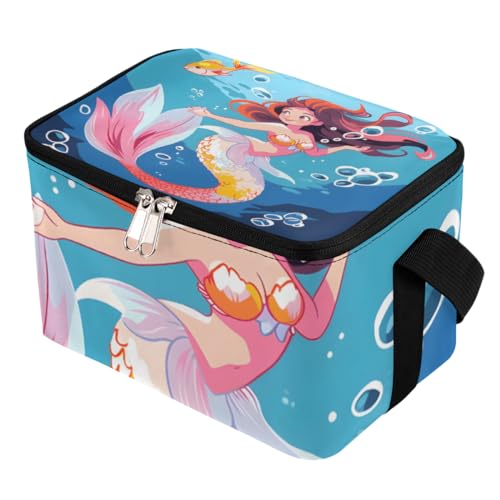 GzLeyigou Lunch Bags for Women Men 9 Cans,Cute Mermaid Hot & Cold Food Delivery Bag Insulated Grocery Bag Insulated Lunch Box Little Fish Cooler Bag for Office Work Picnic Beach
