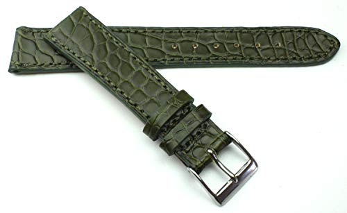 Bracelet de montre en alligator véritable de 19 mm, Fluco fait main en Allemagne, olive élégant