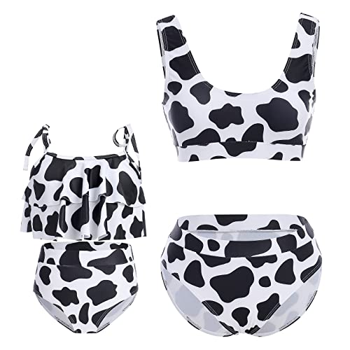 IMEKIS Mamá e hija trajes de baño niña flor sirena mariposa traje de baño familia trajes de baño a juego mujeres dos piezas volantes bikini conjunto de natación traje de baño, Negro , XL