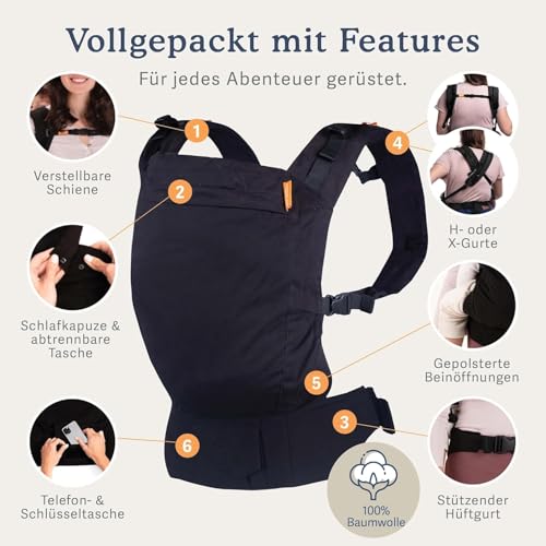 Beco-Toddler-Babytrage-Kindertrage-9-27-kg-100-Baumwoll-Trage-Kleinkind-Leicht-Atmungsaktiv-Huftfreundlich-mit-2-Tragepositionen-Bauchtrage-Ruckentrage-Schwarz | Dealmeister.io Alt tag für bilder post titel