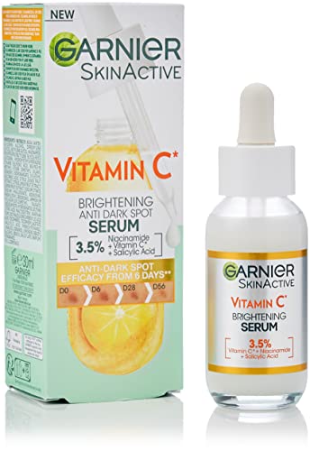 Garnier Sérum Antimanchas con 3,5% Vitamina C, Niacinamida y Ácido Salicílico. En 6 días reduce las manchas. Eficacia aprobada por laboratorios. Vegano, aprobado por Cruelty Free International