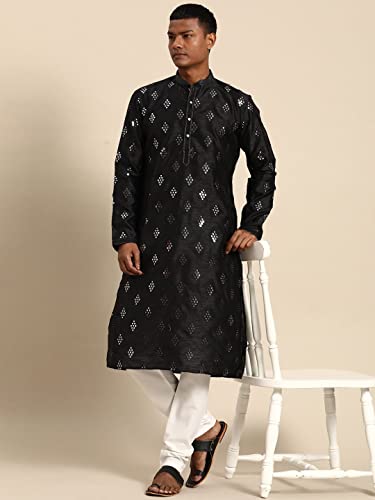 Image of Rajubhai Hargovindas Men's Jacquard Work Kurta Set