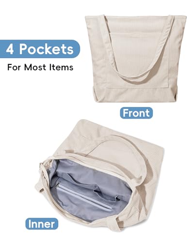 Image of Iioscre Corduroy Tote Bag for Women,Hobo HandBags with Zipper,Large Capacity Casual Shoulder Handbags with Inner Pockets