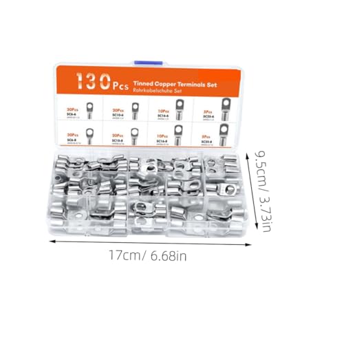 Kit de conectores de cable de 130 piezas con terminales redondos resistentes para crimpado 6