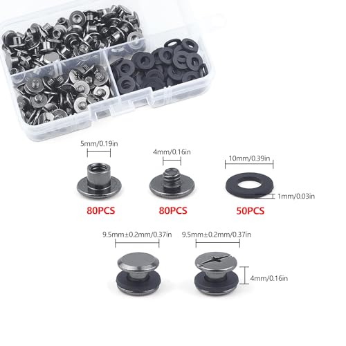 MABAHON 80 Set Chicago Screws Binding M5x4mm Chicago Rivets Screw Metal Rivet Replacement Repair for Books Album Bags Craft Collar Luggage Purse Backpack Belt (Black) - Image 2