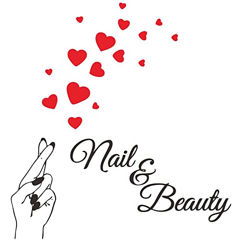 ANFRJJI Nails & Beauty Hair Beauty Salon Wall Sticker Nails Beauty Wall decal Beautiful Fingers Wall Sticker for Polish Bar Window Hair Salon wall decor 44 piece red heart wall decal effect size 27x25 inch JWH181 (black+red heart)