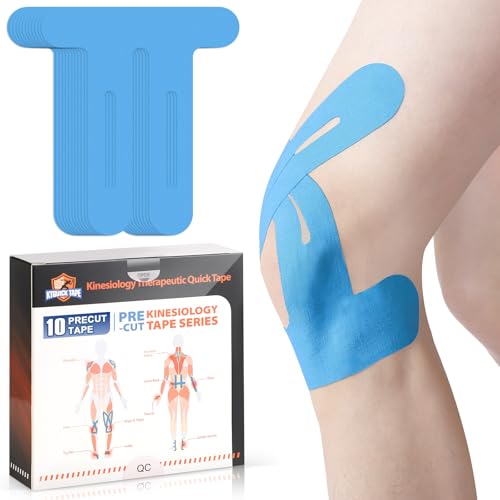 KTQUICK PreCut Kinesiotapes, Kinesiotapes Vorgeschnitten Hautfreundlich mit perfektem Trage-komfort, Wasserfestes & Elastisches Physio Tape für Knie 20 Streifen - Blau