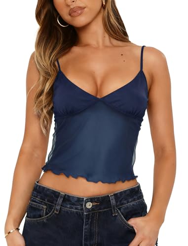 Image of Avidlove Bralettes for Women Mesh Tank Top Slim Y2K Camisole See Through Sheer Bralette Party Club Top