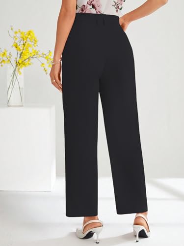 Image of Shasmi Women's High Waist Pleated Straight Leg Trousers - Elegant Solid Color Work Pants with Pockets, Casual Office Wear Polyester Blend Wide Leg Suit Pants (Trouser 235)